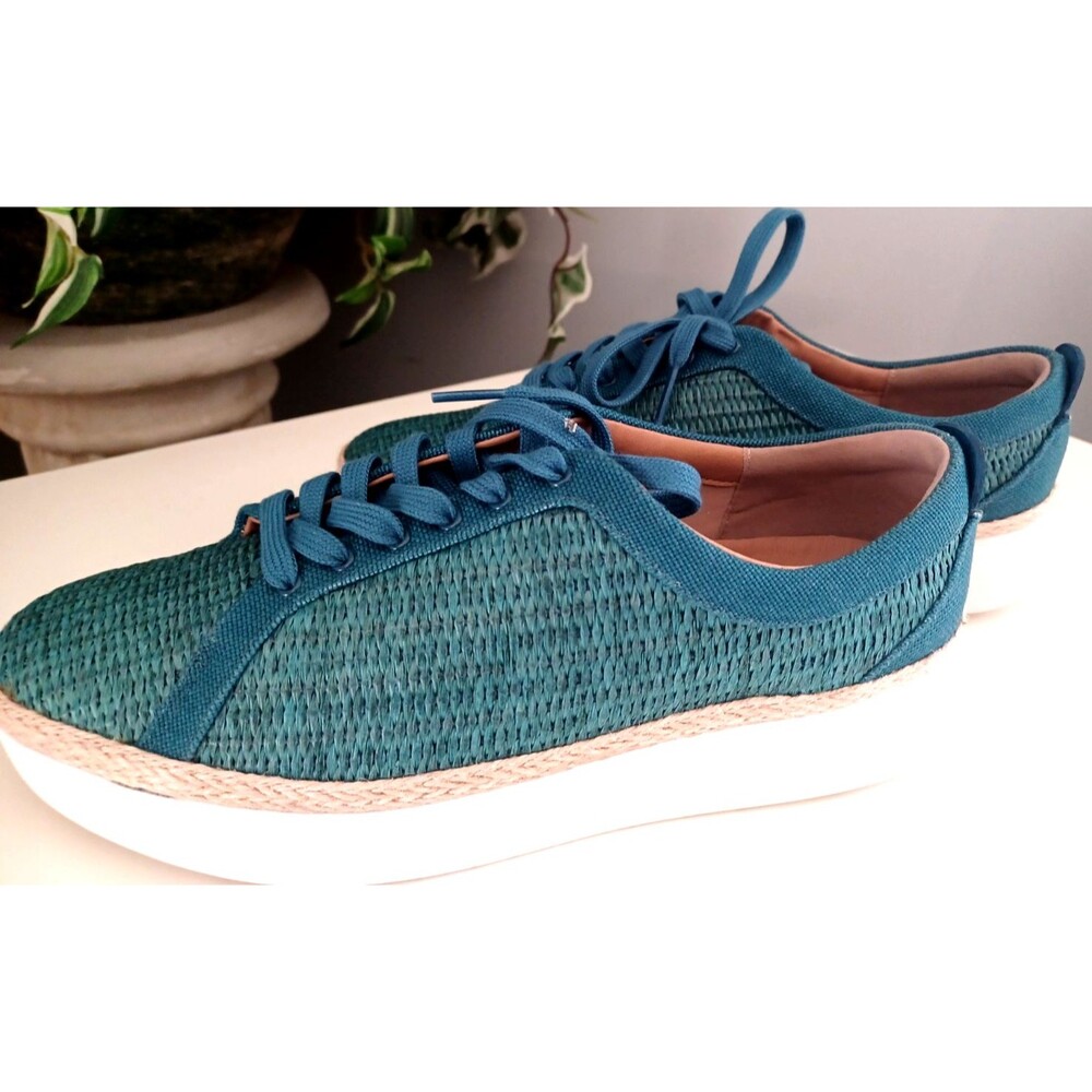Fitflops Rally Basket Weave Raffia Womens Sneakers Sz 8 Comfort Aqua Blue/Green